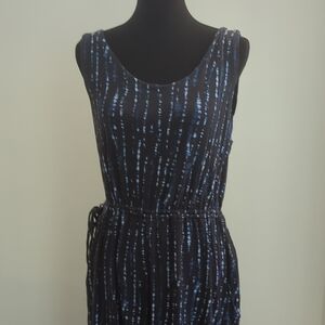 Tahari Navy Patterned Sleeveless Jumpsuit